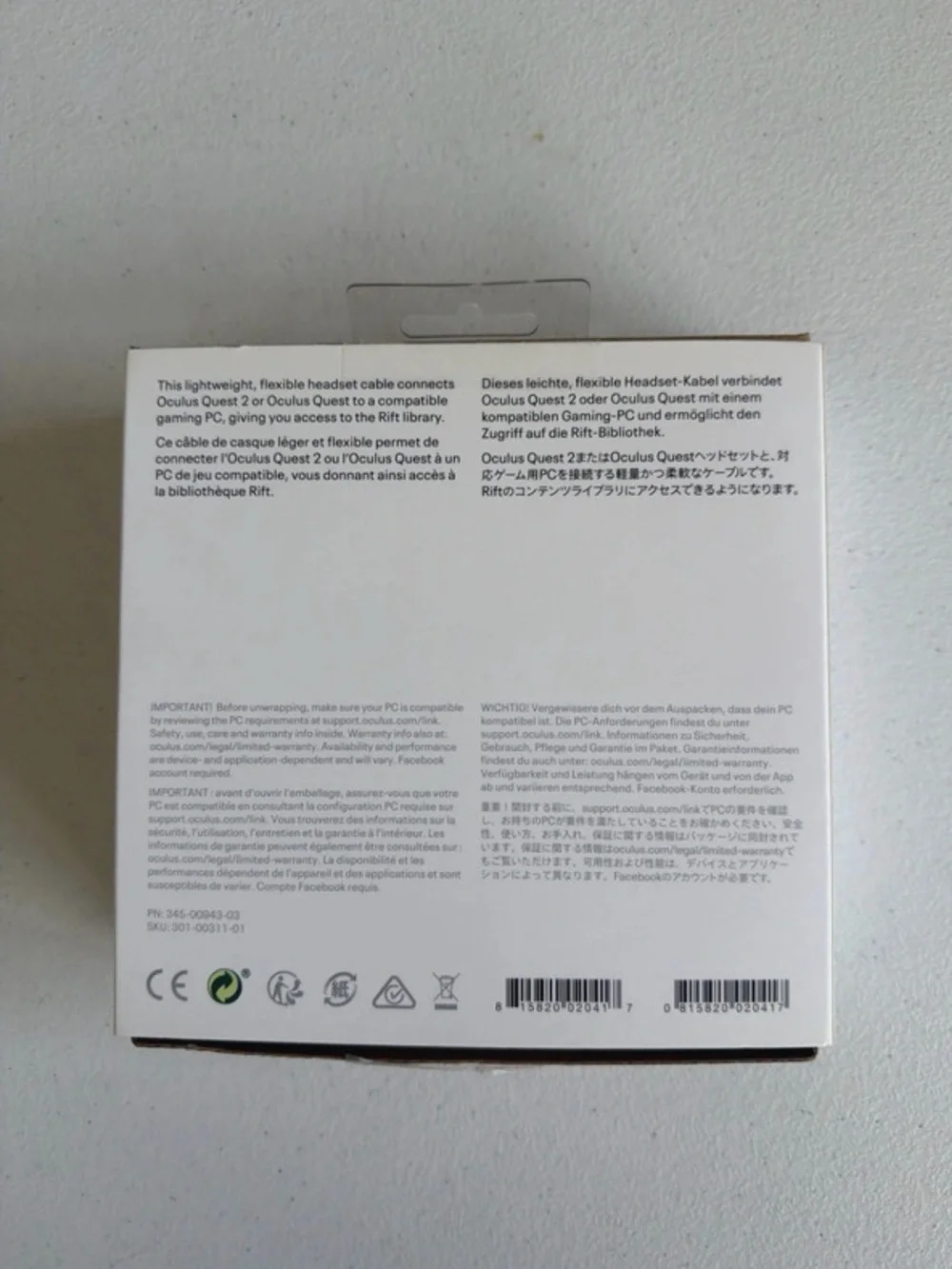 Oculus Black USB-C Link Cable for Quest/Quest 2 - OEM Boxed